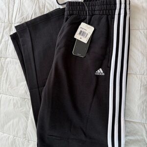 Adidas Men's Black Joggers with White Stripes